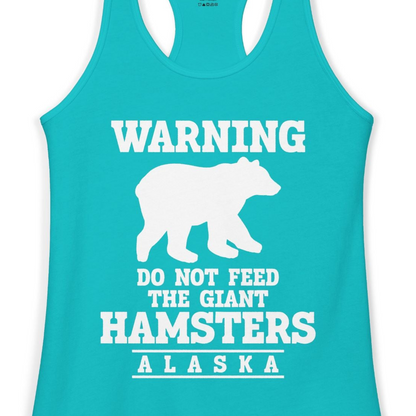 Funny Alaska Bear Warning Shirt Ladies Tank Top – Tahiti Blue – Alaska Cruise Shirts Close Up