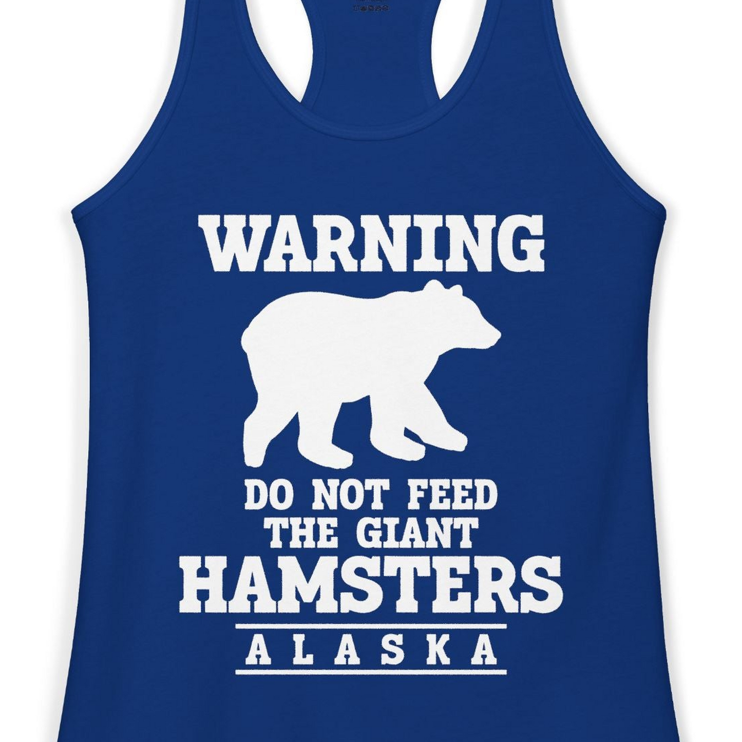Funny Alaska Bear Warning Shirt Ladies Tank Top – Solid Royal – Alaska Cruise Shirts Close Up