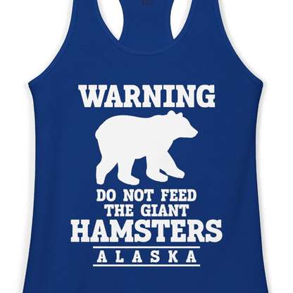 Funny Alaska Bear Warning Shirt Ladies Tank Top – Solid Royal – Alaska Cruise Shirts Close Up