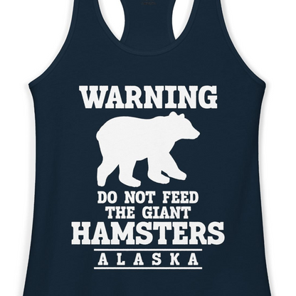 Funny Alaska Bear Warning Shirt Ladies Tank Top – Solid Midnight Navy – Alaska Cruise Shirts Close Up
