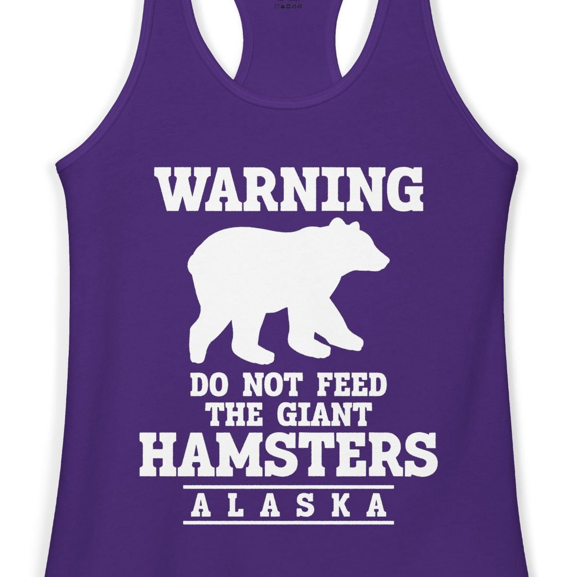 Funny Alaska Bear Warning Shirt Ladies Tank Top – Solid Purple Rush – Alaska Cruise Shirts Close Up