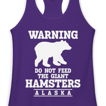 Funny Alaska Bear Warning Shirt Ladies Tank Top – Solid Purple Rush – Alaska Cruise Shirts Close Up