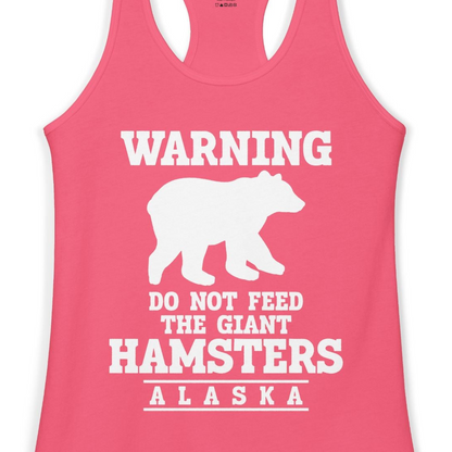 Funny Alaska Bear Warning Shirt Ladies Tank Top – Hot Pink – Alaska Cruise Shirts Close Up