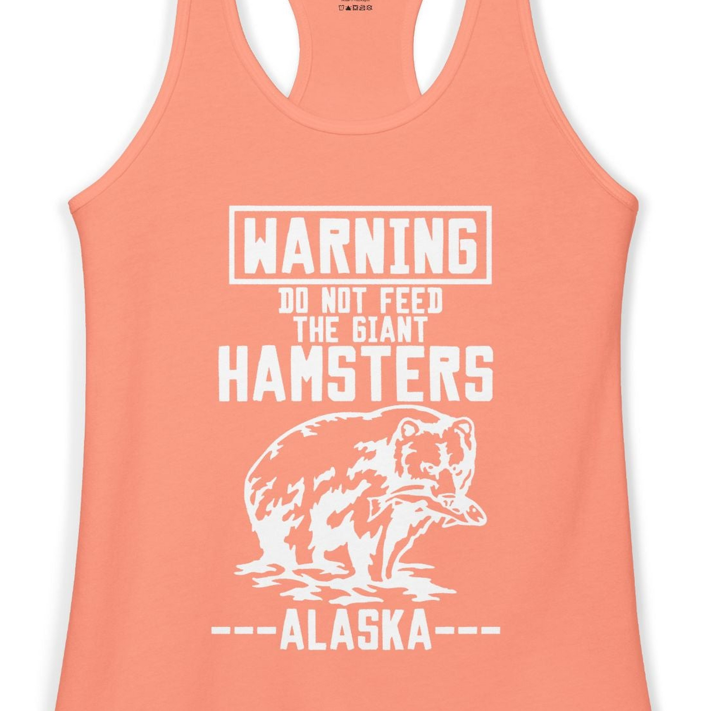Funny Alaska Bear Warning Sign Shirt Ladies Tank Top – Solid Light Orange – Alaska Cruise Shirts Close Up