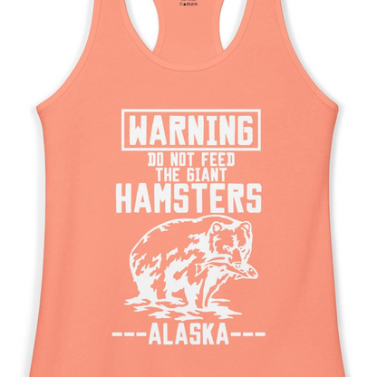 Funny Alaska Bear Warning Sign Shirt Ladies Tank Top – Solid Light Orange – Alaska Cruise Shirts Close Up