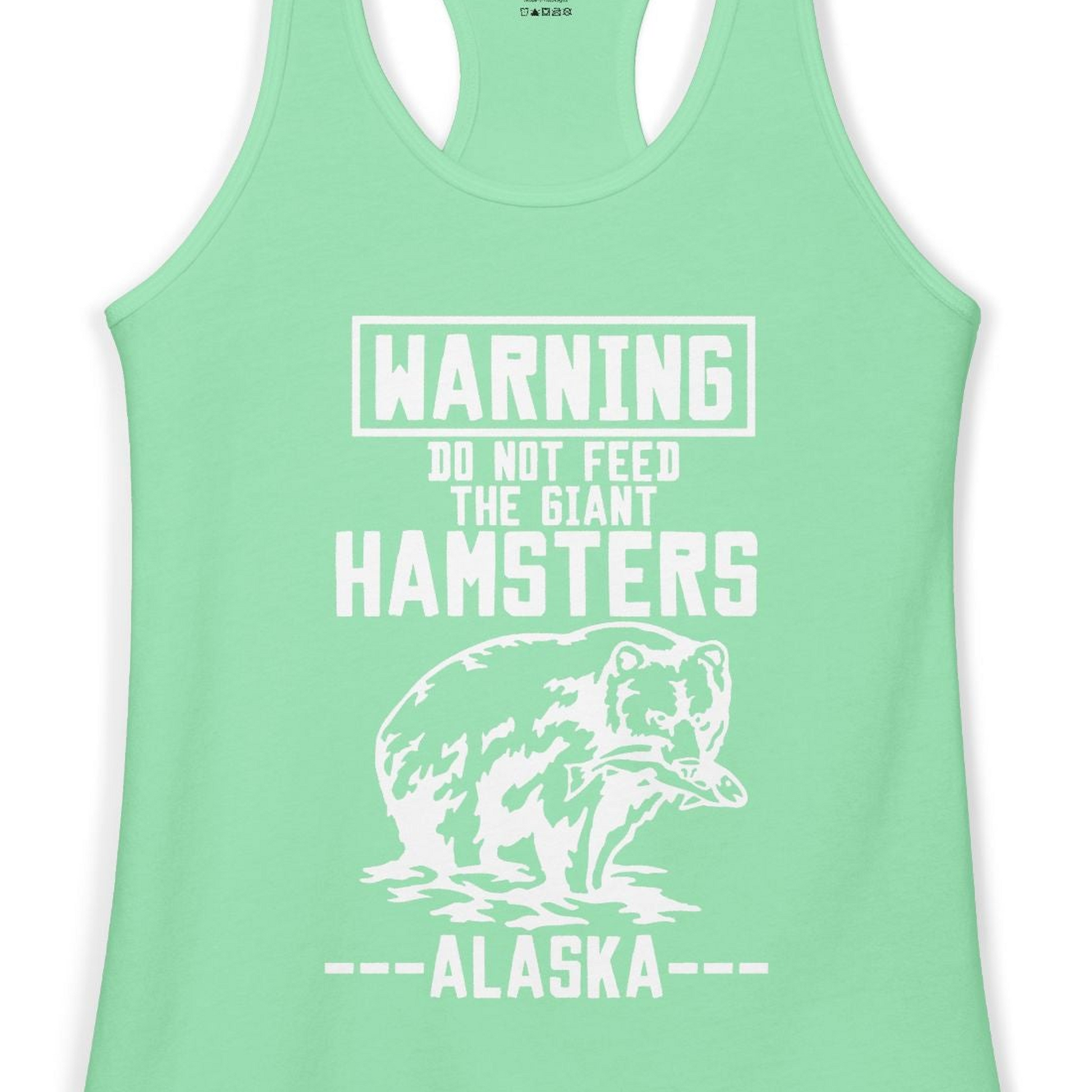 Funny Alaska Bear Warning Sign Shirt Ladies Tank Top – Solid Mint – Alaska Cruise Shirts Close Up