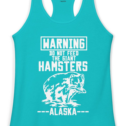 Funny Alaska Bear Warning Sign Shirt Ladies Tank Top – Tahiti Blue – Alaska Cruise Shirts Close Up