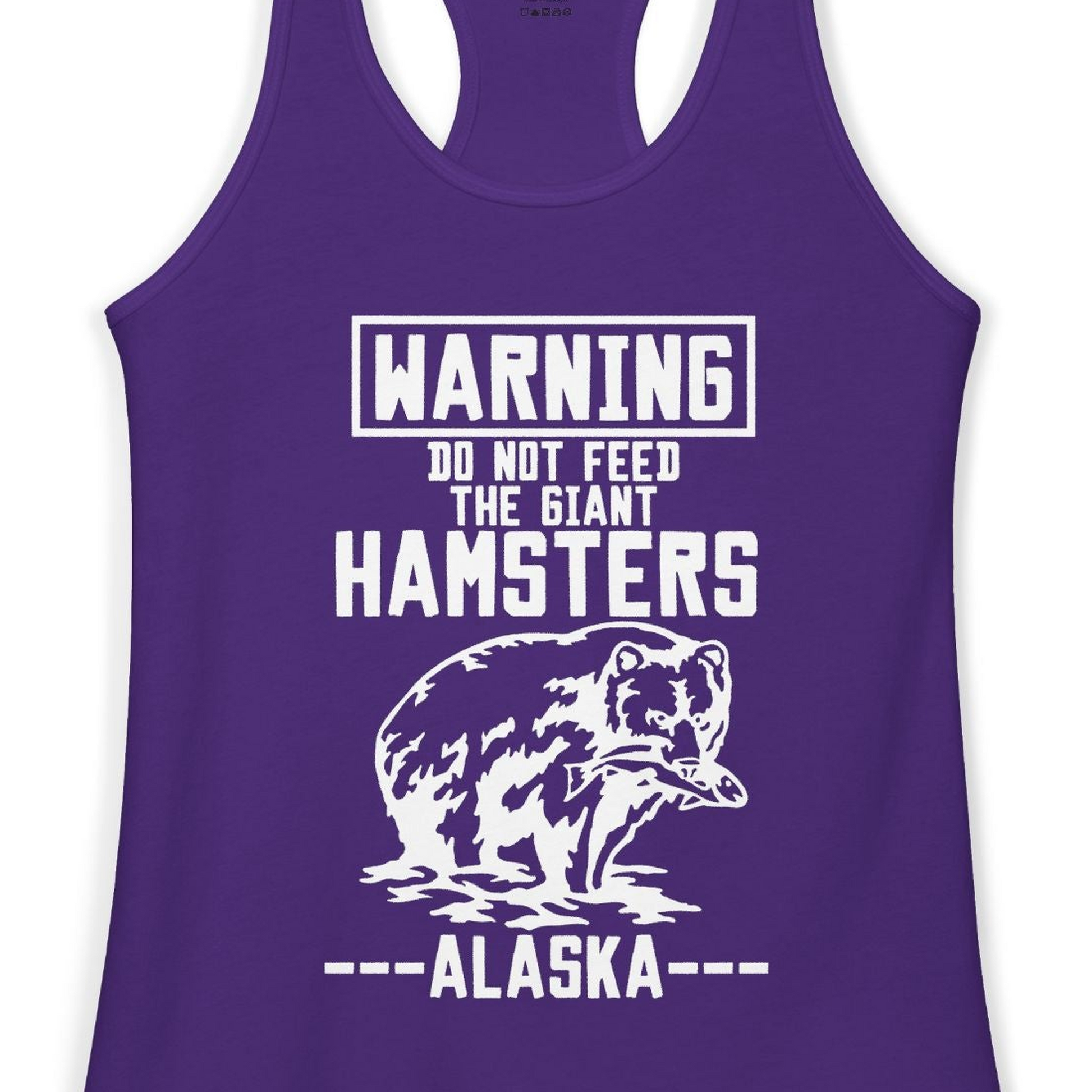 Funny Alaska Bear Warning Sign Shirt Ladies Tank Top – Solid Purple Rush – Alaska Cruise Shirts Close Up