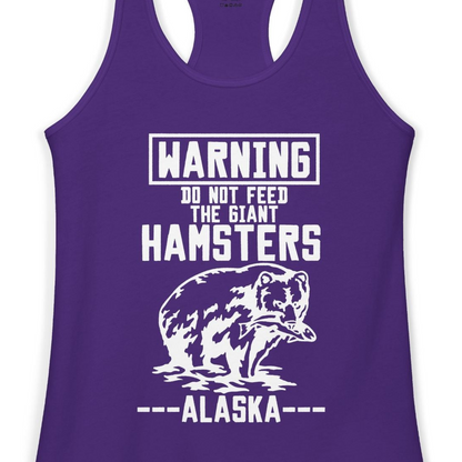 Funny Alaska Bear Warning Sign Shirt Ladies Tank Top – Solid Purple Rush – Alaska Cruise Shirts Close Up
