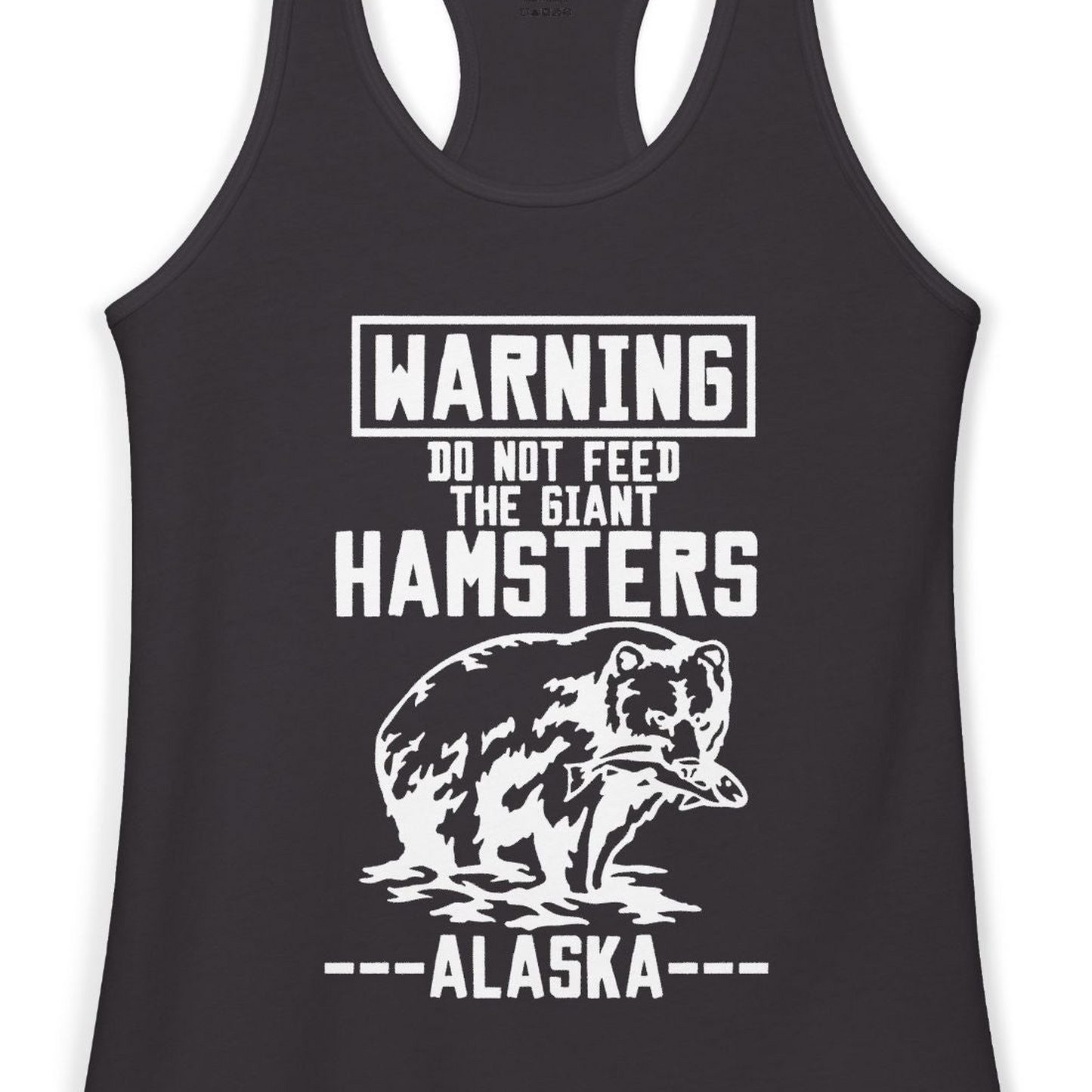 Funny Alaska Bear Warning Sign Shirt Ladies Tank Top – Black – Alaska Cruise Shirts Close Up