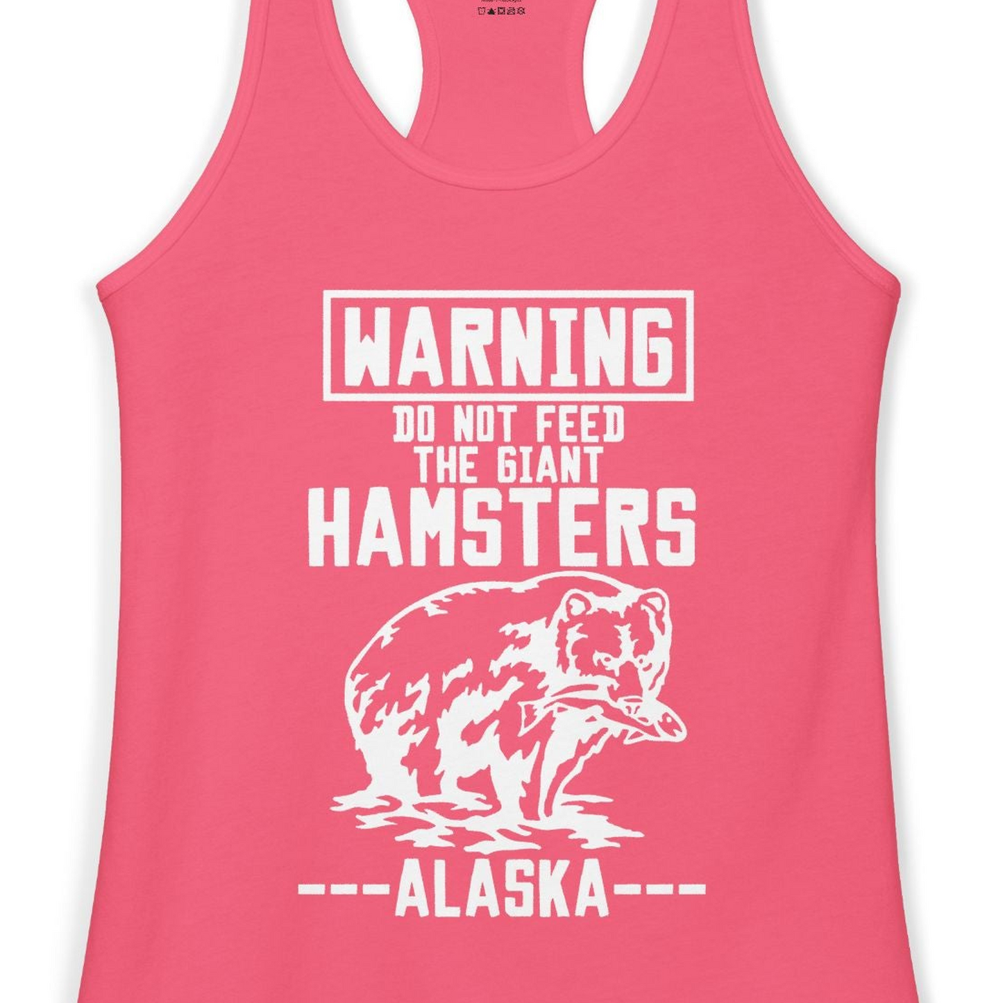 Funny Alaska Bear Warning Sign Shirt Ladies Tank Top – Hot Pink – Alaska Cruise Shirts Close Up
