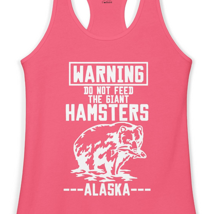 Funny Alaska Bear Warning Sign Shirt Ladies Tank Top – Hot Pink – Alaska Cruise Shirts Close Up