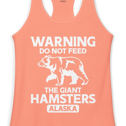 Warning Do Not Feed The Giant Hamsters Alaska Funny Bear Shirt — Ladies Tank Ladies Tank Top – Solid Light Orange – Alaska Cruise Shirts Close Up