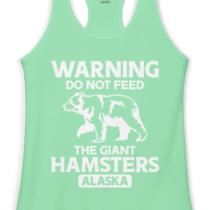 Warning Do Not Feed The Giant Hamsters Alaska Funny Bear Shirt — Ladies Tank Ladies Tank Top – Solid Mint – Alaska Cruise Shirts Close Up