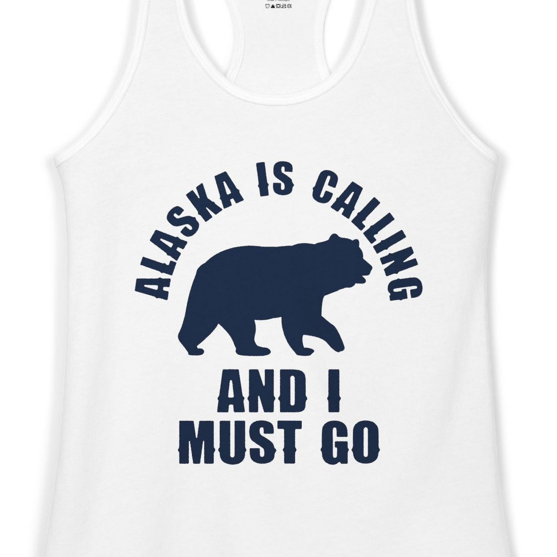 Alaska Is Calling Bear Silhouette Adventure Shirt Ladies Tank Top – White – Alaska Cruise Shirts Close Up