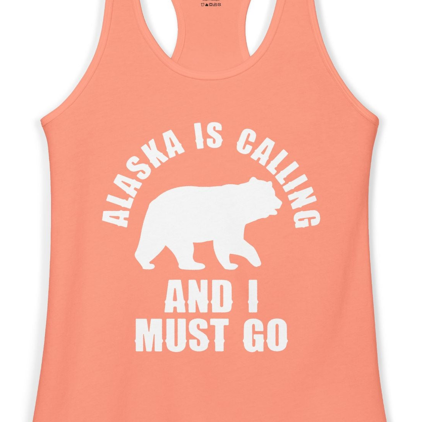 Alaska Is Calling Bear Silhouette Adventure Shirt Ladies Tank Top – Solid Light Orange – Alaska Cruise Shirts Close Up