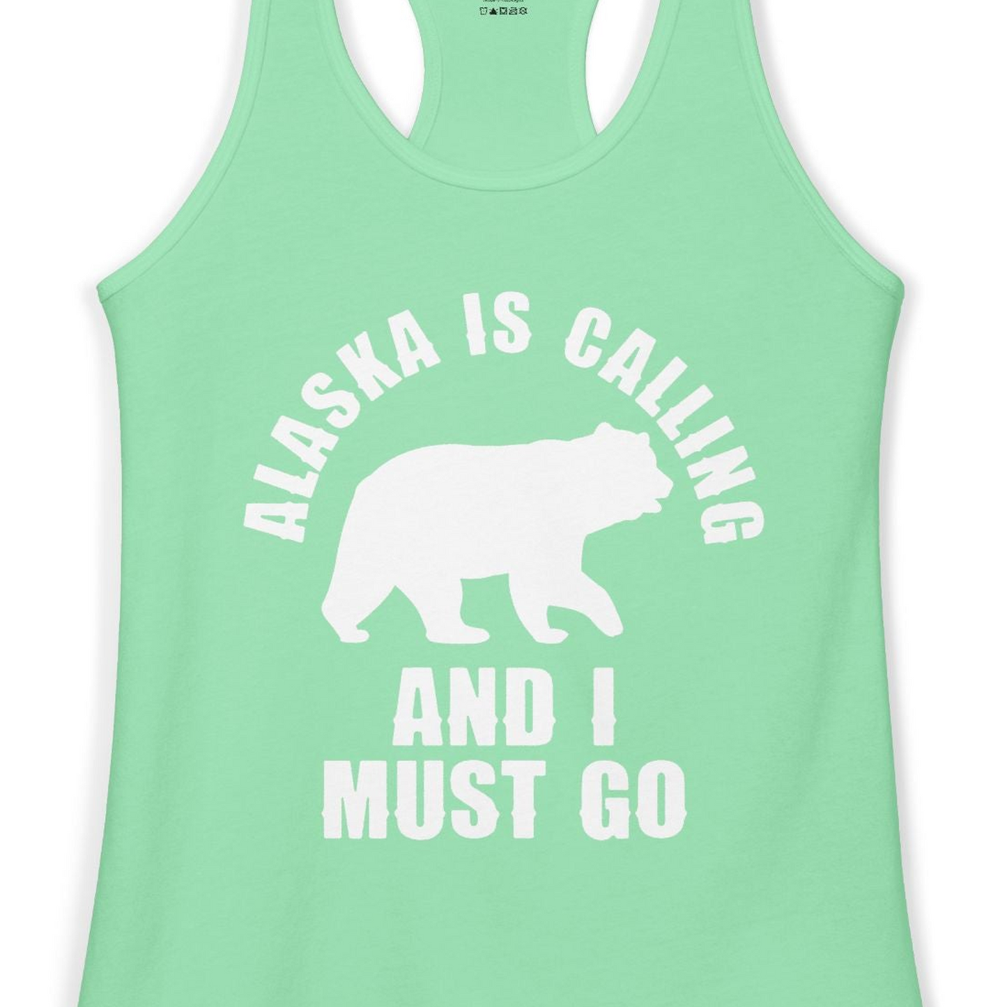 Alaska Is Calling Bear Silhouette Adventure Shirt Ladies Tank Top – Solid Mint – Alaska Cruise Shirts Close Up