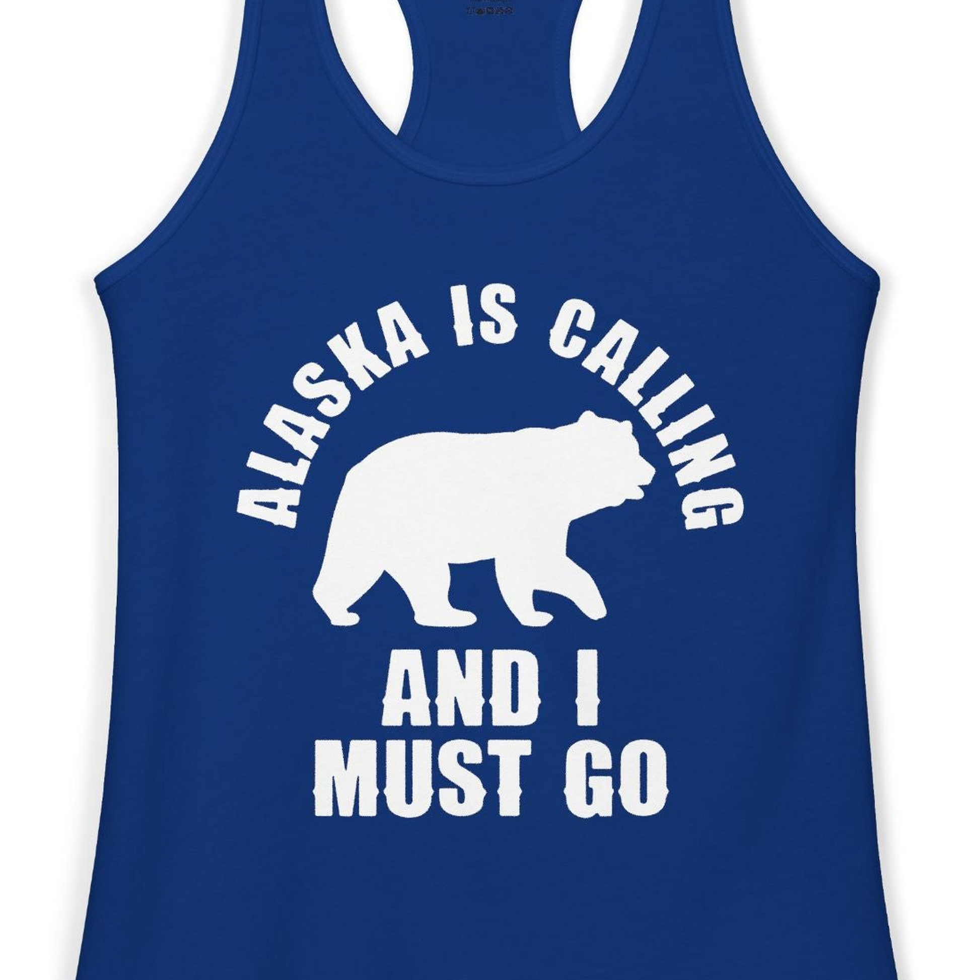 Alaska Is Calling Bear Silhouette Adventure Shirt Ladies Tank Top – Solid Royal – Alaska Cruise Shirts Close Up