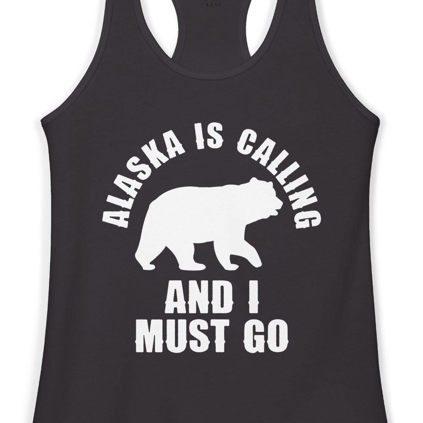Alaska Is Calling Bear Silhouette Adventure Shirt Ladies Tank Top – Black – Alaska Cruise Shirts Close Up