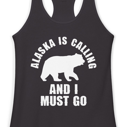 Alaska Is Calling Bear Silhouette Adventure Shirt Ladies Tank Top – Black – Alaska Cruise Shirts Close Up