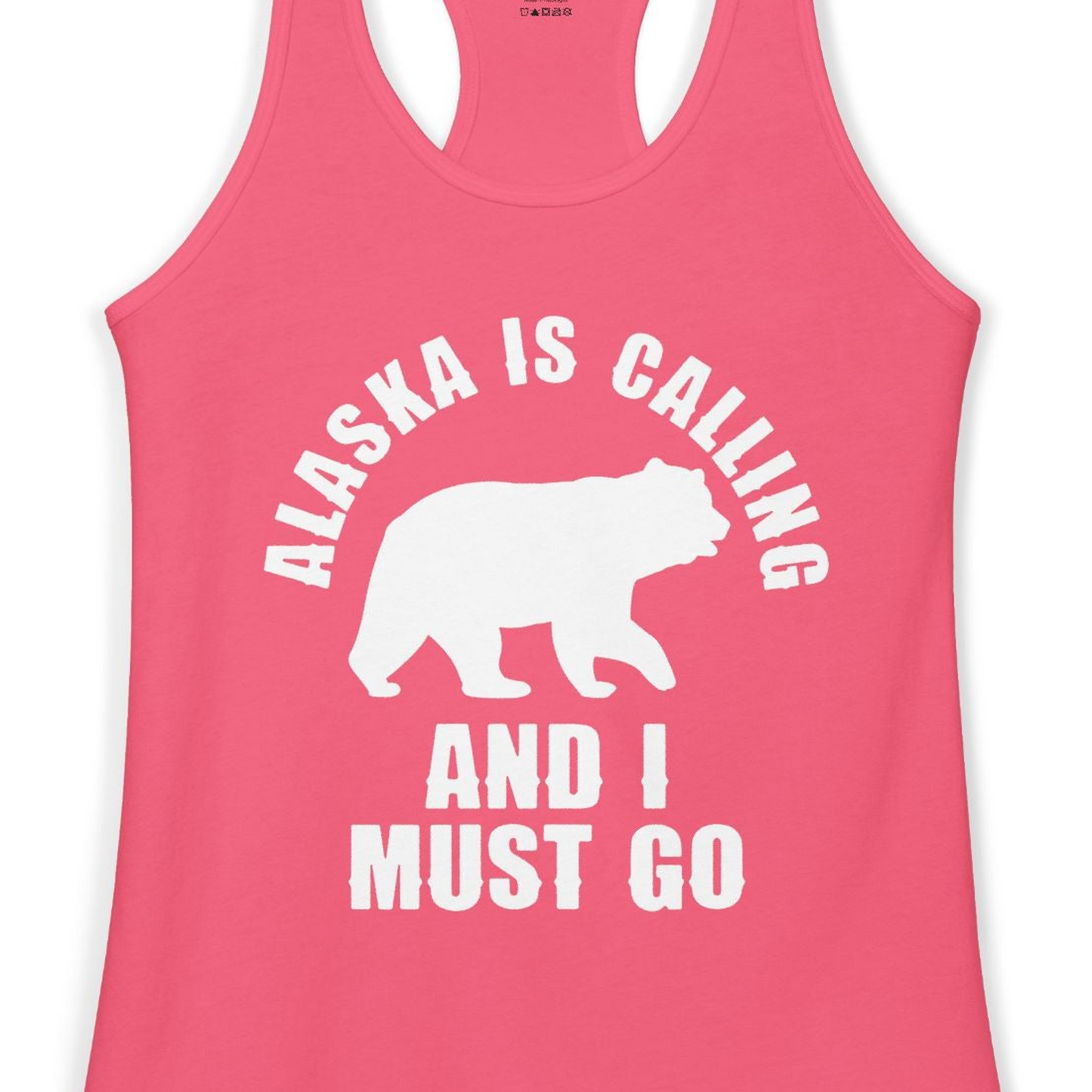 Alaska Is Calling Bear Silhouette Adventure Shirt Ladies Tank Top – Hot Pink – Alaska Cruise Shirts Close Up