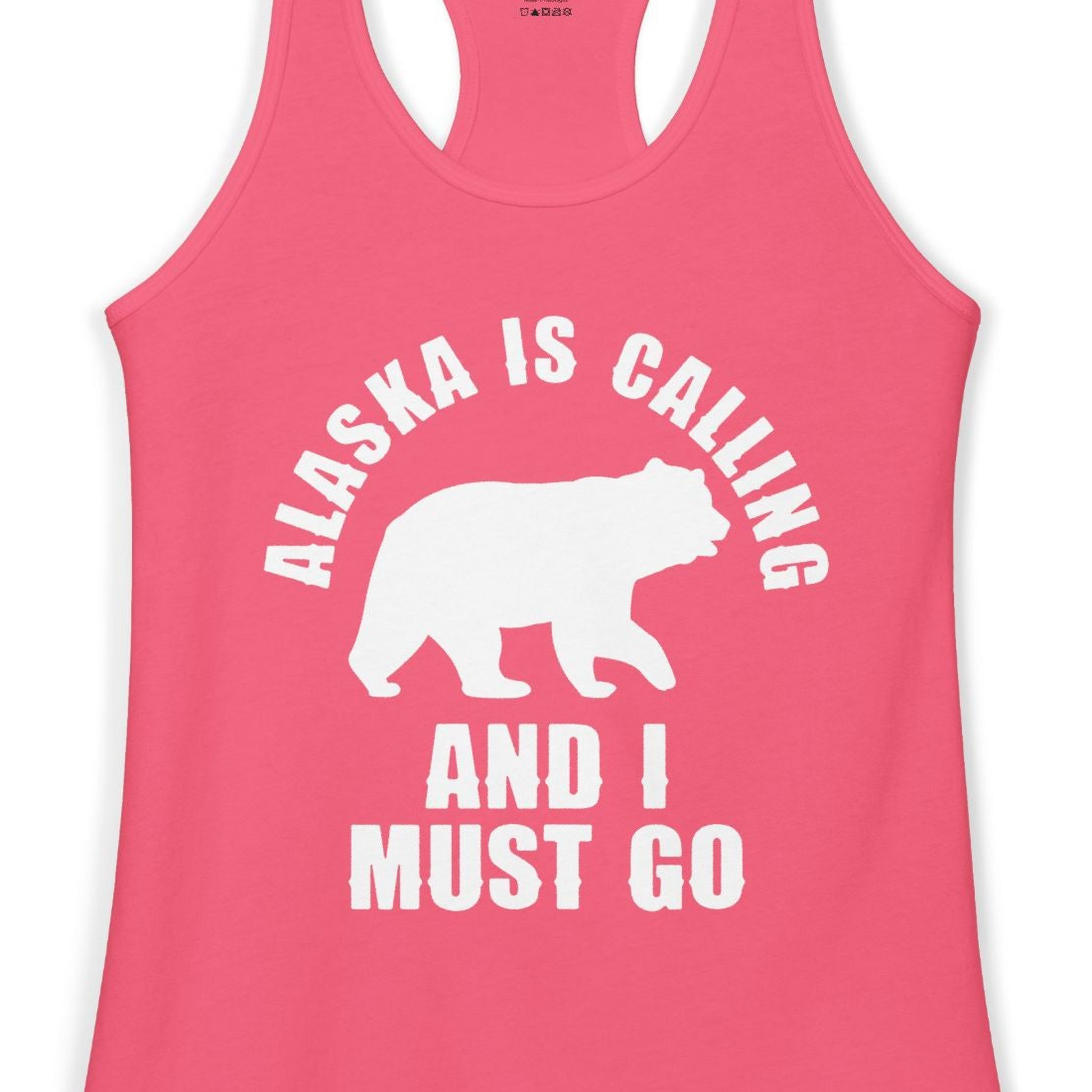 Alaska Is Calling Bear Silhouette Adventure Shirt Ladies Tank Top – Hot Pink – Alaska Cruise Shirts Close Up