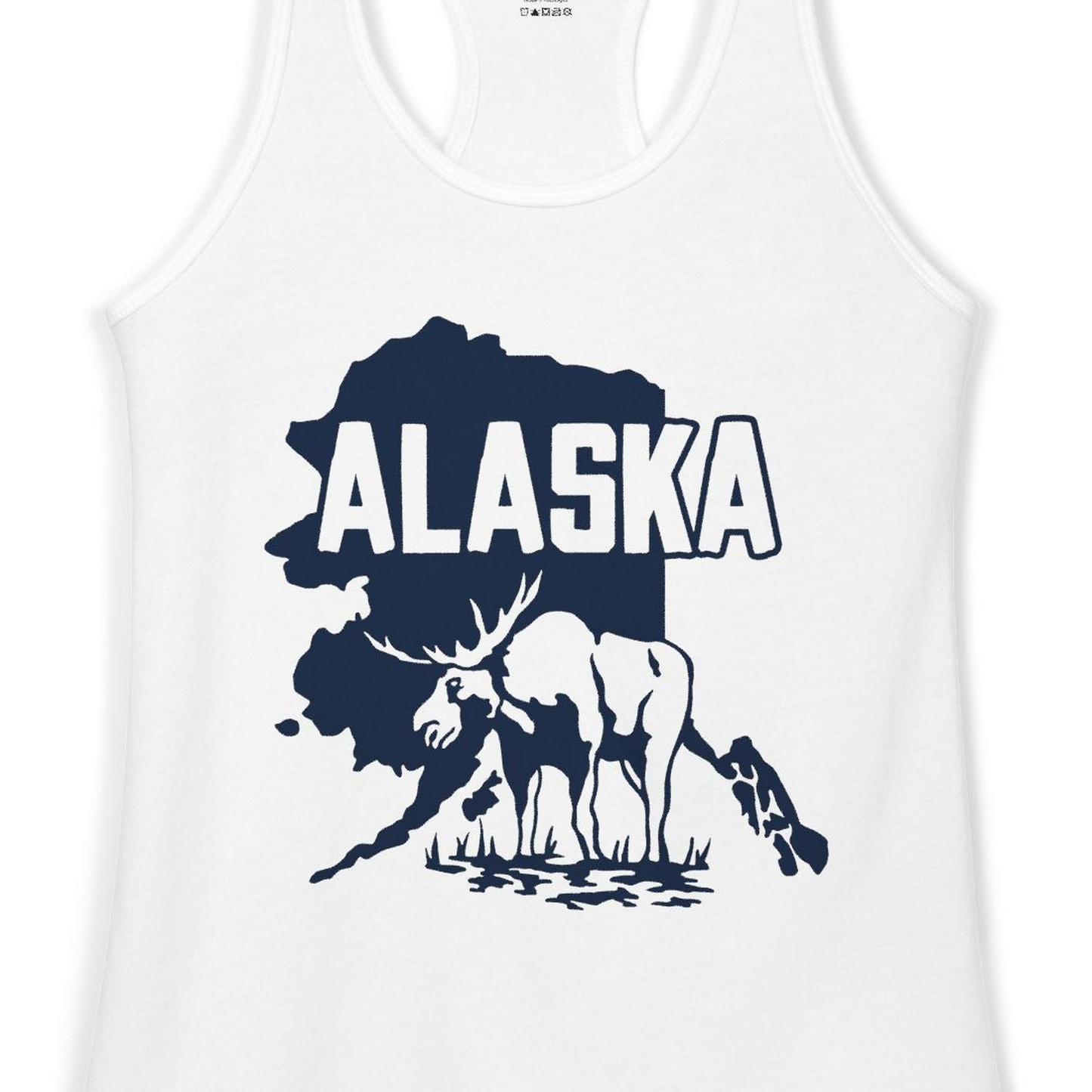 Alaska Moose Silhouette Shirt Ladies Tank Top – White – Alaska Cruise Shirts Close Up