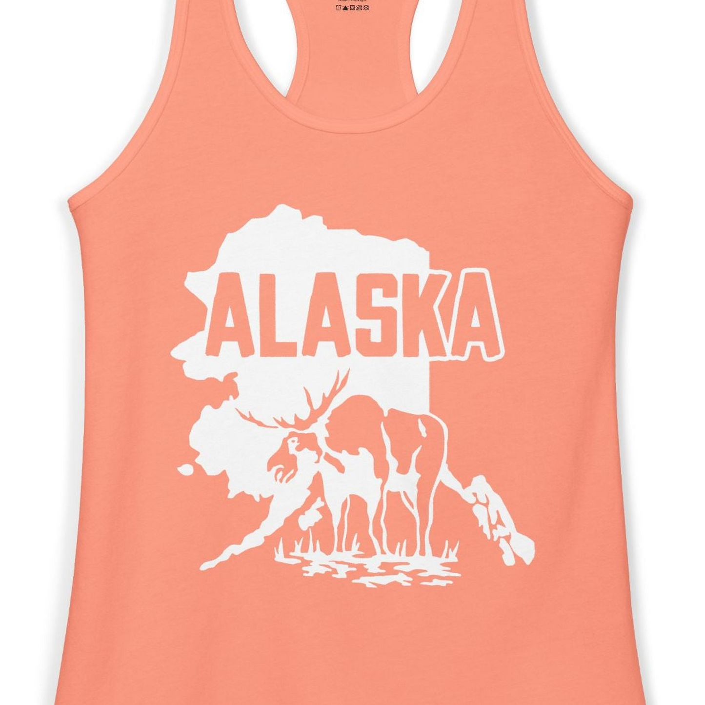 Alaska Moose Silhouette Shirt Ladies Tank Top – Solid Light Orange – Alaska Cruise Shirts Close Up
