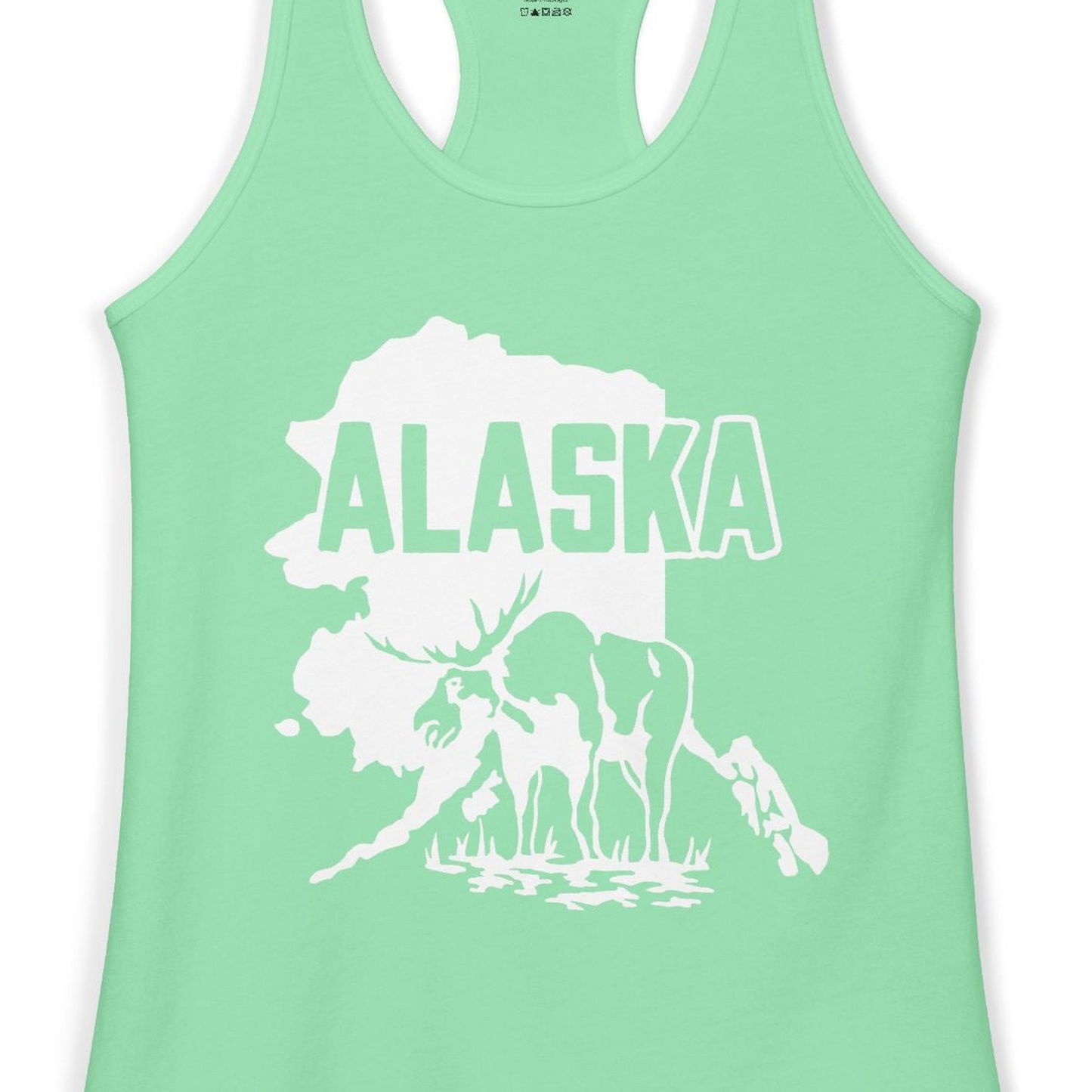 Alaska Moose Silhouette Shirt Ladies Tank Top – Solid Mint – Alaska Cruise Shirts Close Up