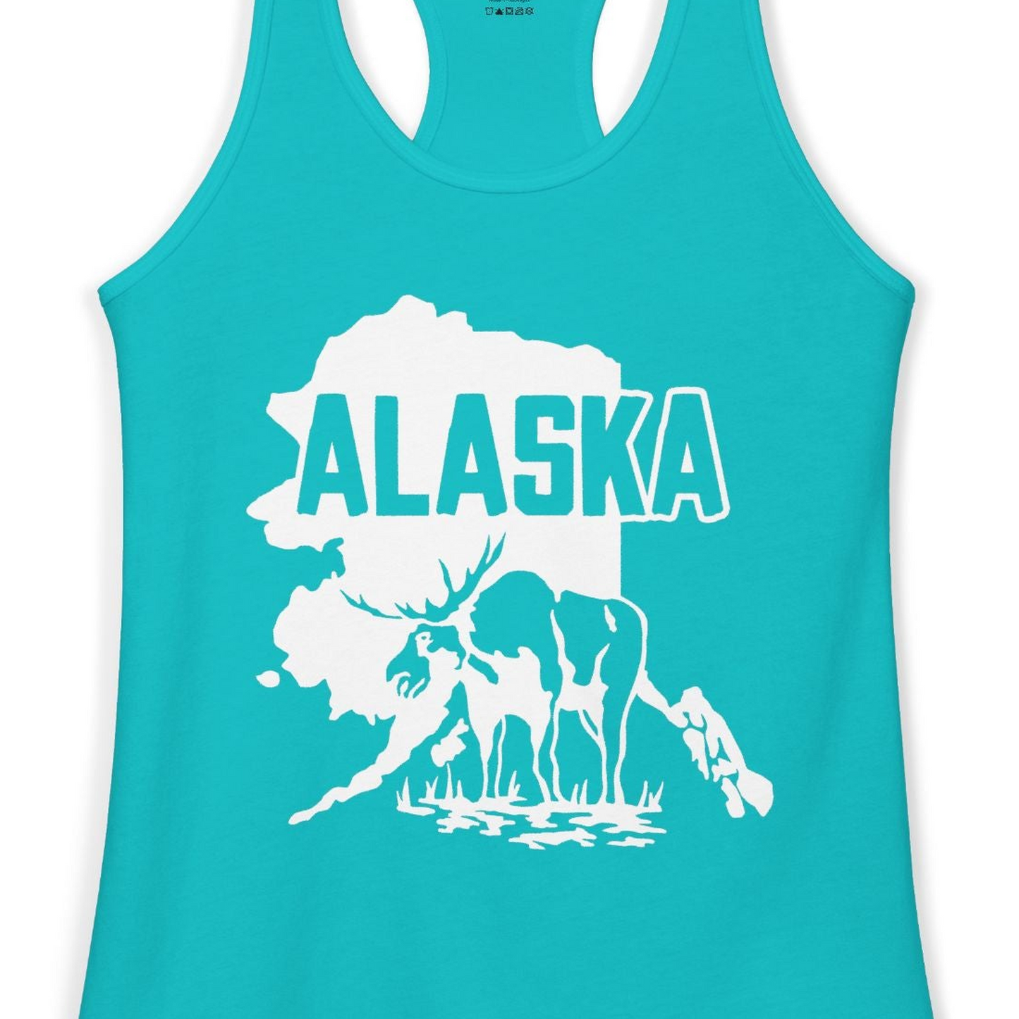 Alaska Moose Silhouette Shirt Ladies Tank Top – Tahiti Blue – Alaska Cruise Shirts Close Up