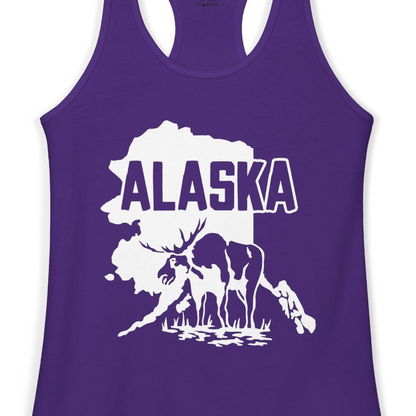 Alaska Moose Silhouette Shirt Ladies Tank Top – Solid Purple Rush – Alaska Cruise Shirts Close Up