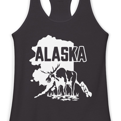 Alaska Moose Silhouette Shirt Ladies Tank Top – Black – Alaska Cruise Shirts Close Up
