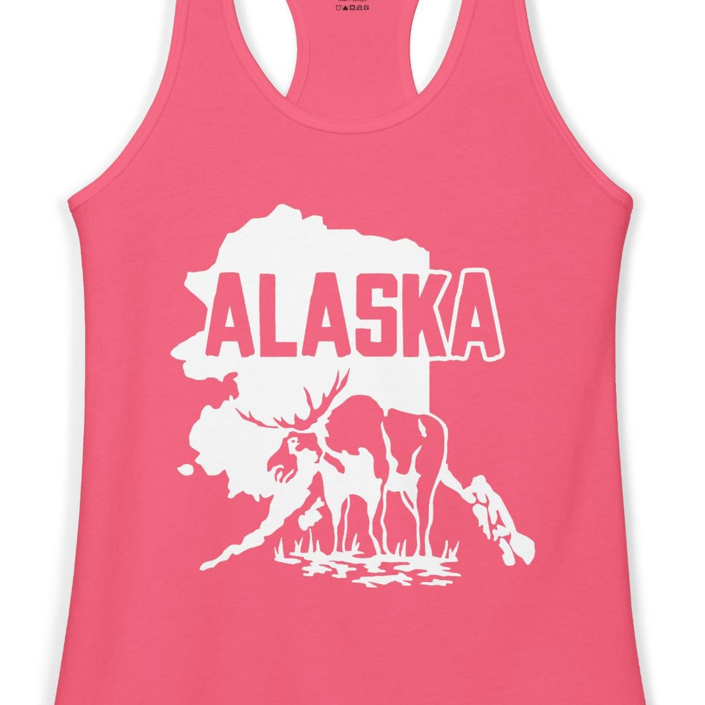 Alaska Moose Silhouette Shirt Ladies Tank Top – Hot Pink – Alaska Cruise Shirts Close Up