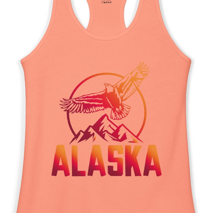 Alaska Eagle Mountains Graphic Shirt Ladies Tank Top – Solid Light Orange – Alaska Cruise Shirts Close Up
