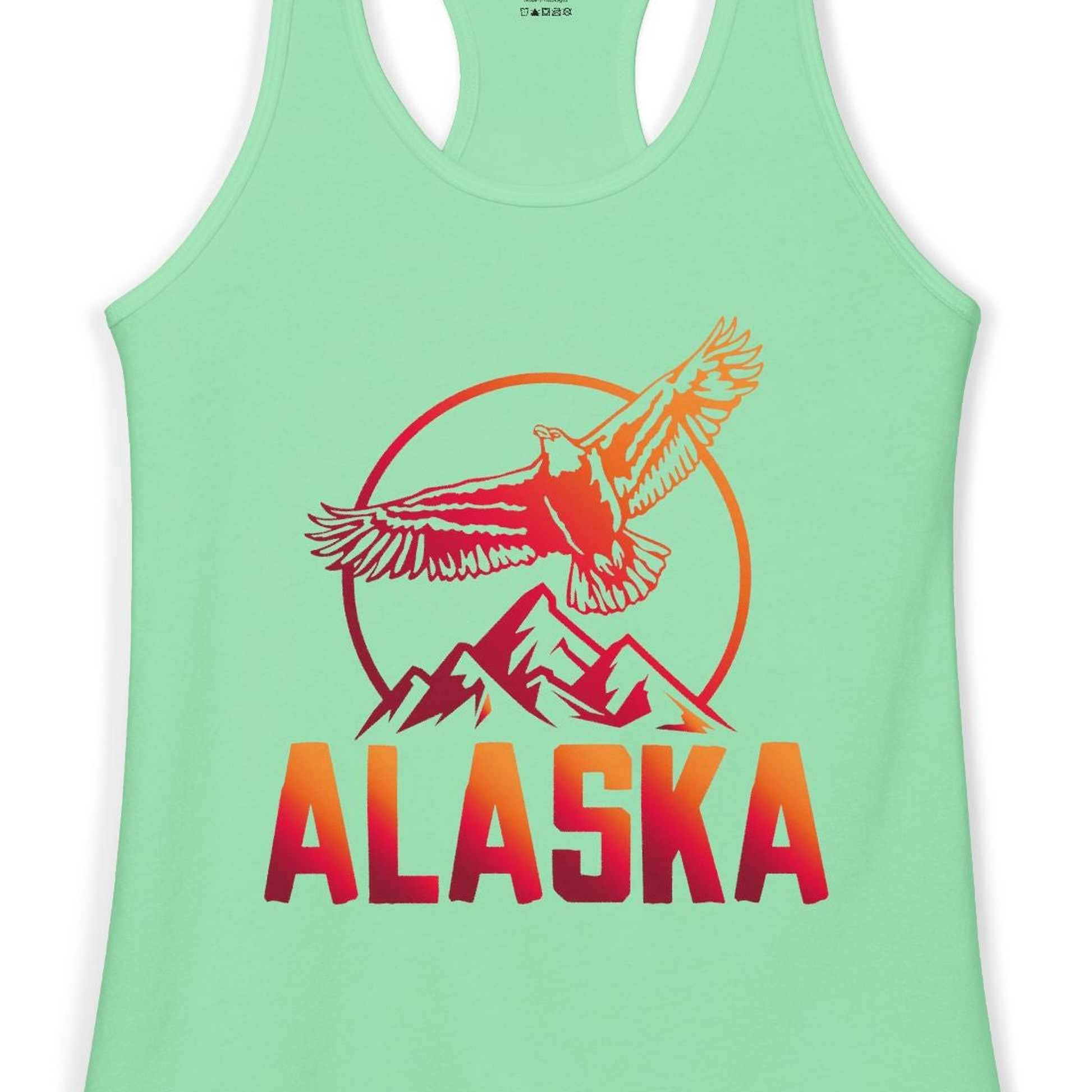 Alaska Eagle Mountains Graphic Shirt Ladies Tank Top – Solid Mint – Alaska Cruise Shirts Close Up