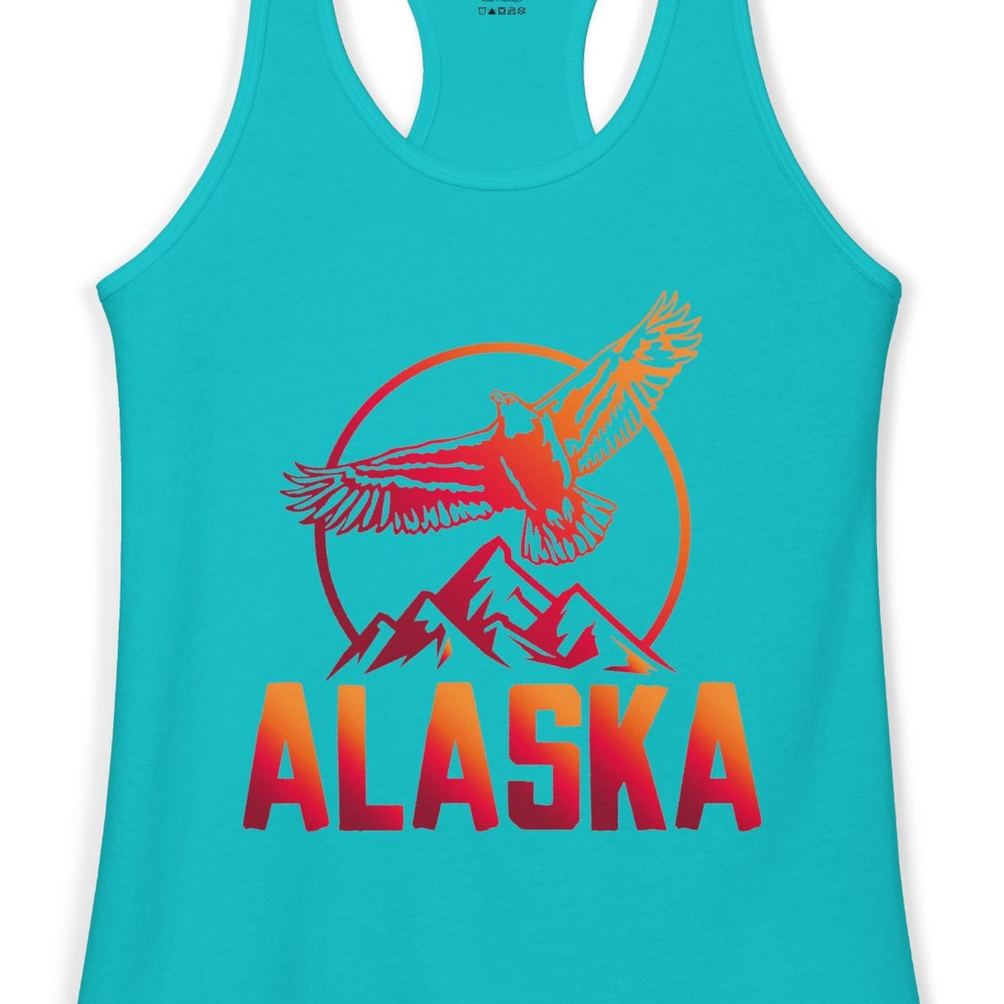 Alaska Eagle Mountains Graphic Shirt Ladies Tank Top – Tahiti Blue – Alaska Cruise Shirts Close Up