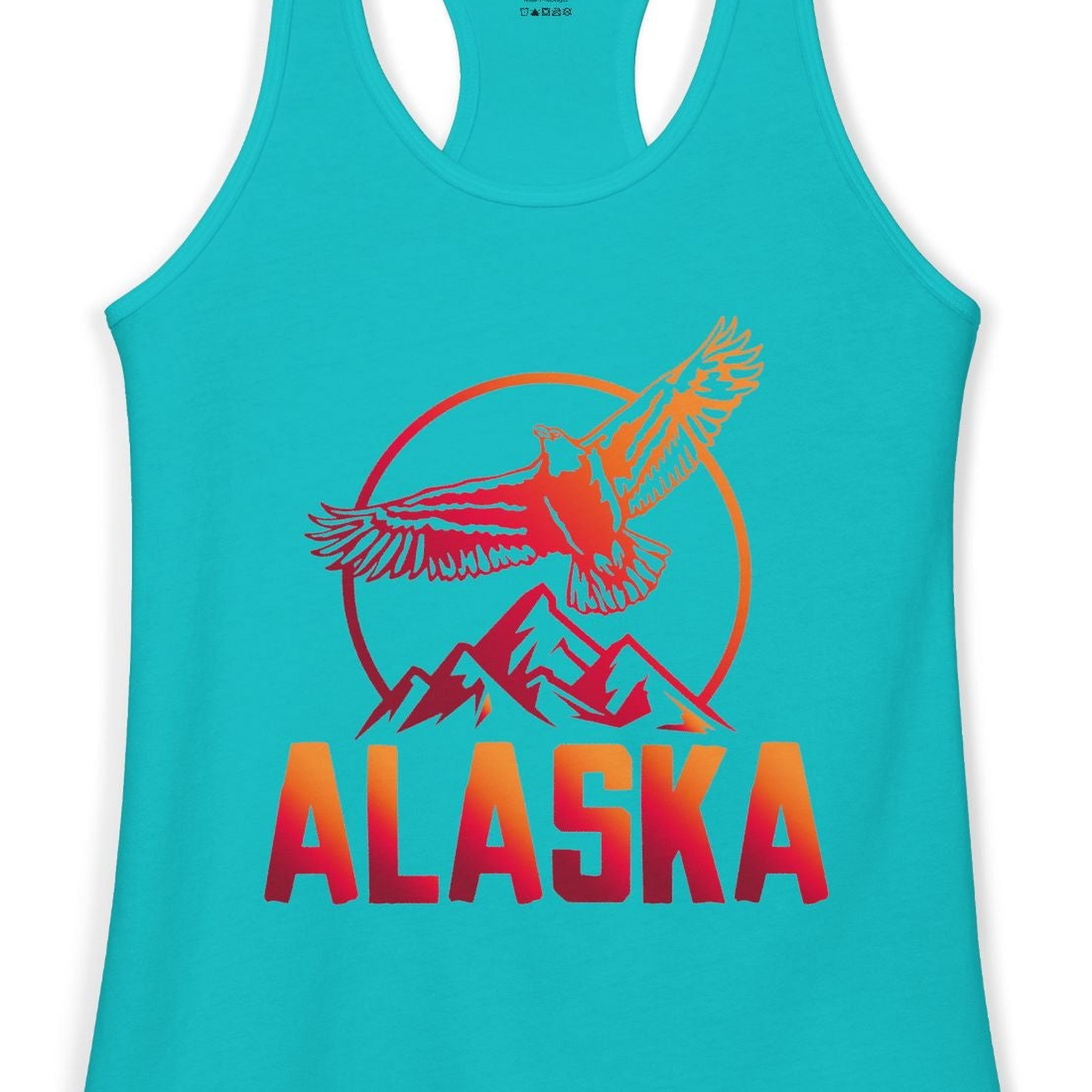Alaska Eagle Mountains Graphic Shirt Ladies Tank Top – Tahiti Blue – Alaska Cruise Shirts Close Up