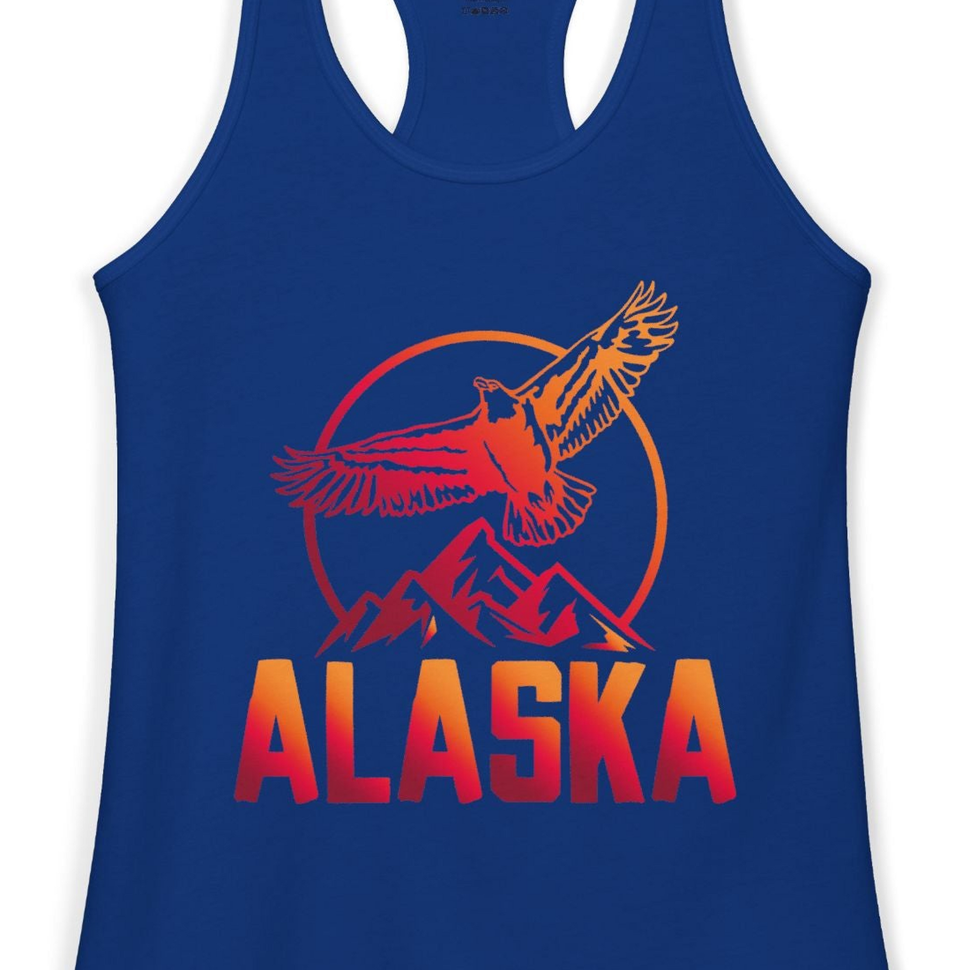 Alaska Eagle Mountains Graphic Shirt Ladies Tank Top – Solid Royal – Alaska Cruise Shirts Close Up