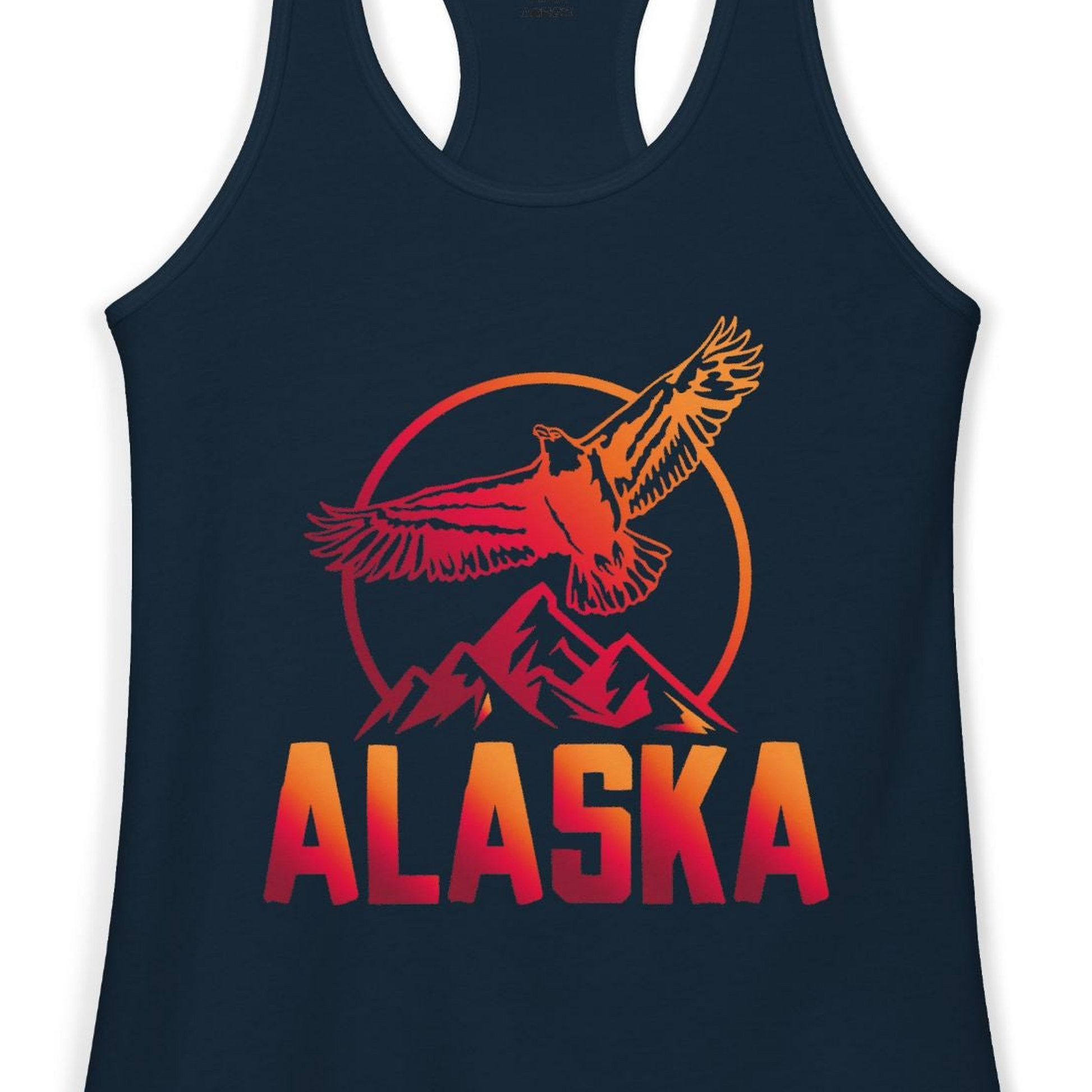 Alaska Eagle Mountains Graphic Shirt Ladies Tank Top – Solid Midnight Navy – Alaska Cruise Shirts Close Up