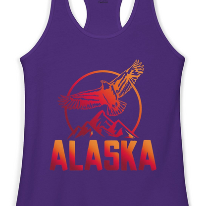 Alaska Eagle Mountains Graphic Shirt Ladies Tank Top – Solid Purple Rush – Alaska Cruise Shirts Close Up