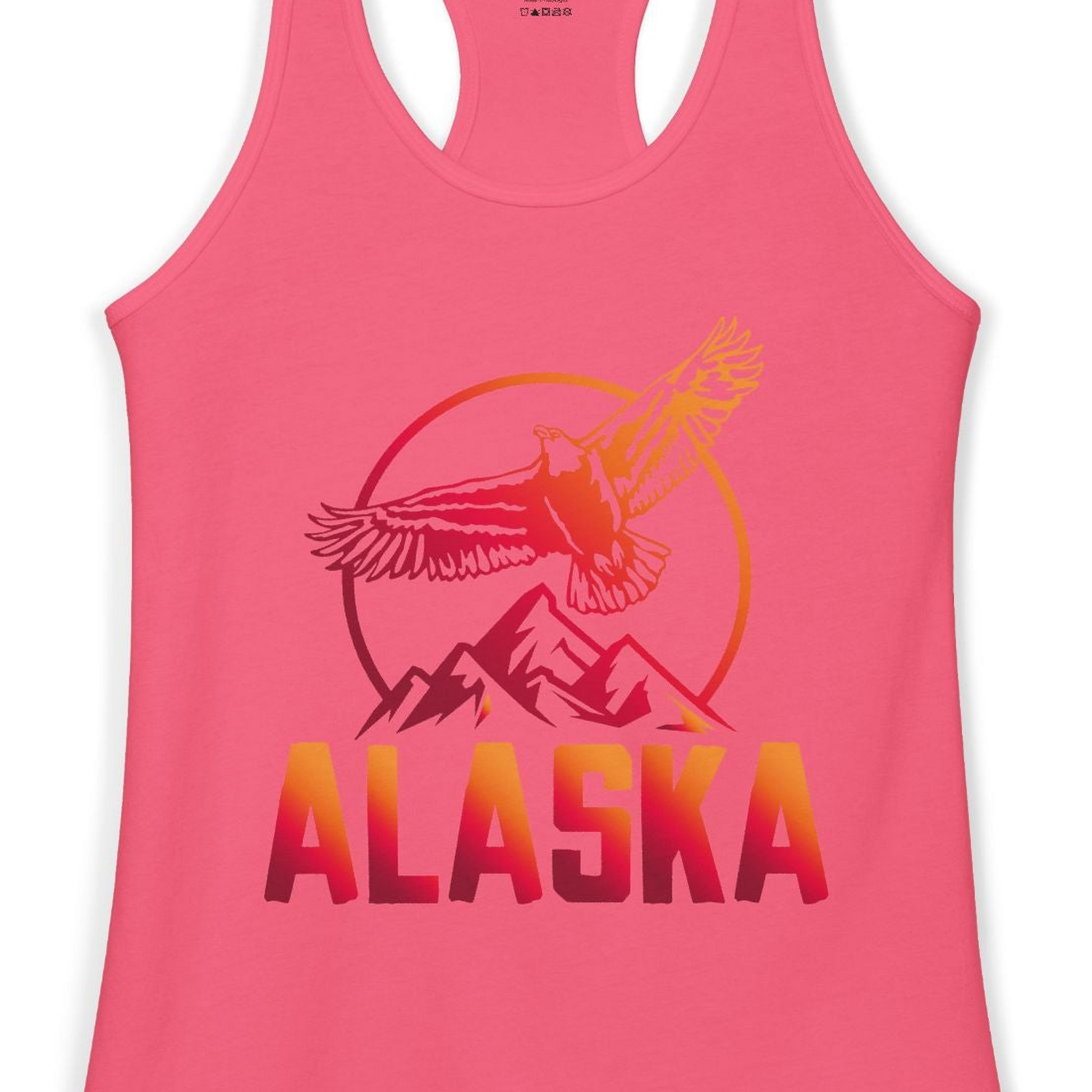 Alaska Eagle Mountains Graphic Shirt Ladies Tank Top – Hot Pink – Alaska Cruise Shirts Close Up