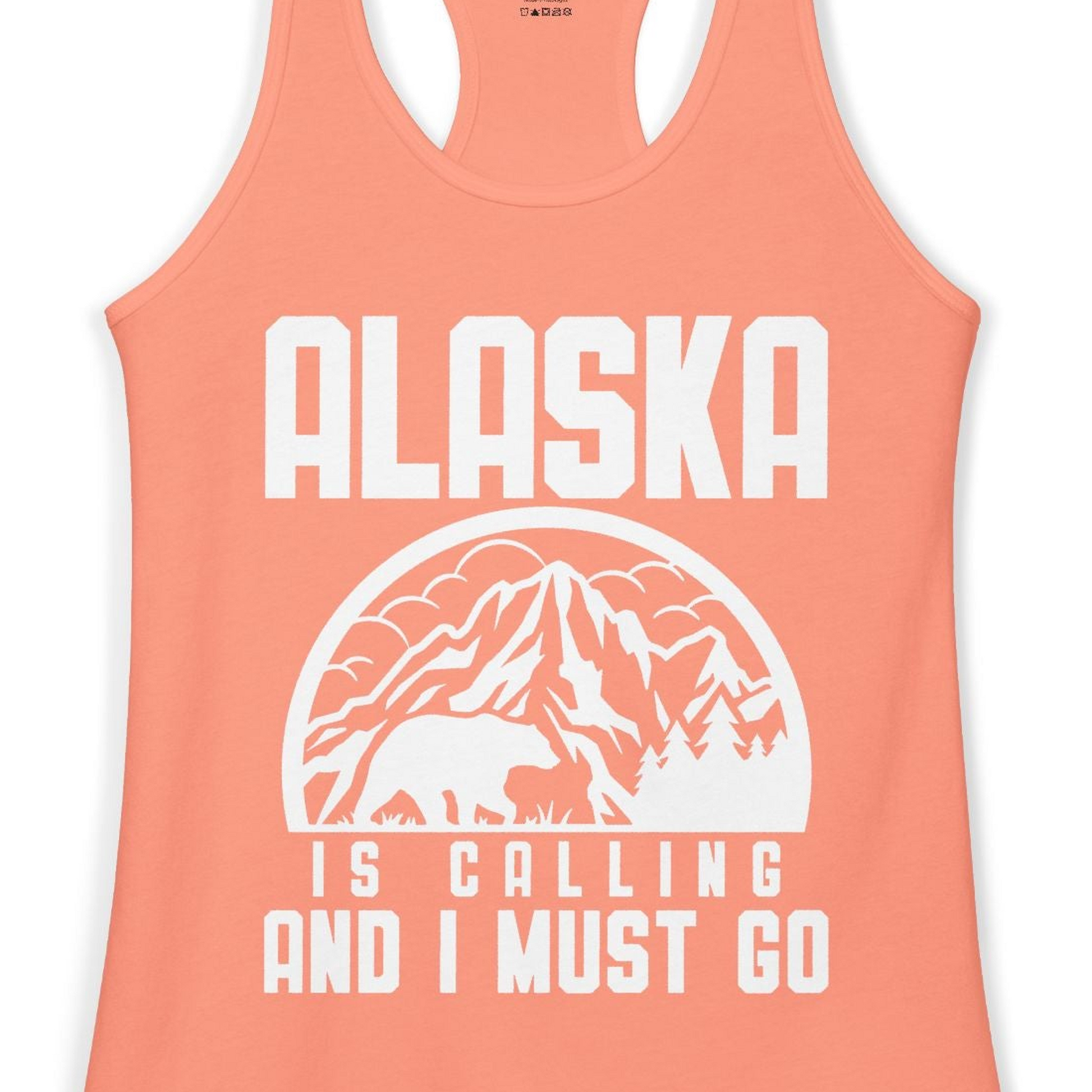 Alaska Is Calling Shirt Ladies Tank Top – Solid Light Orange – Alaska Cruise Shirts Close Up