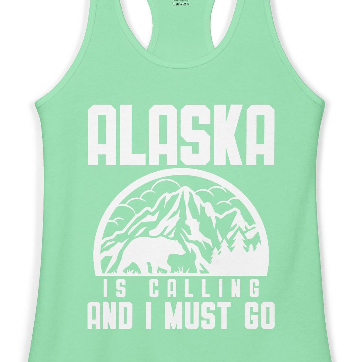 Alaska Is Calling Shirt Ladies Tank Top – Solid Mint – Alaska Cruise Shirts Close Up