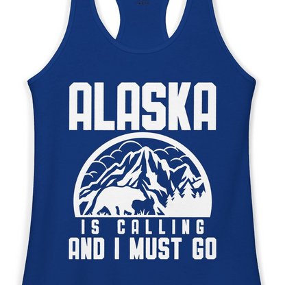 Alaska Is Calling Shirt Ladies Tank Top – Solid Royal – Alaska Cruise Shirts Close Up