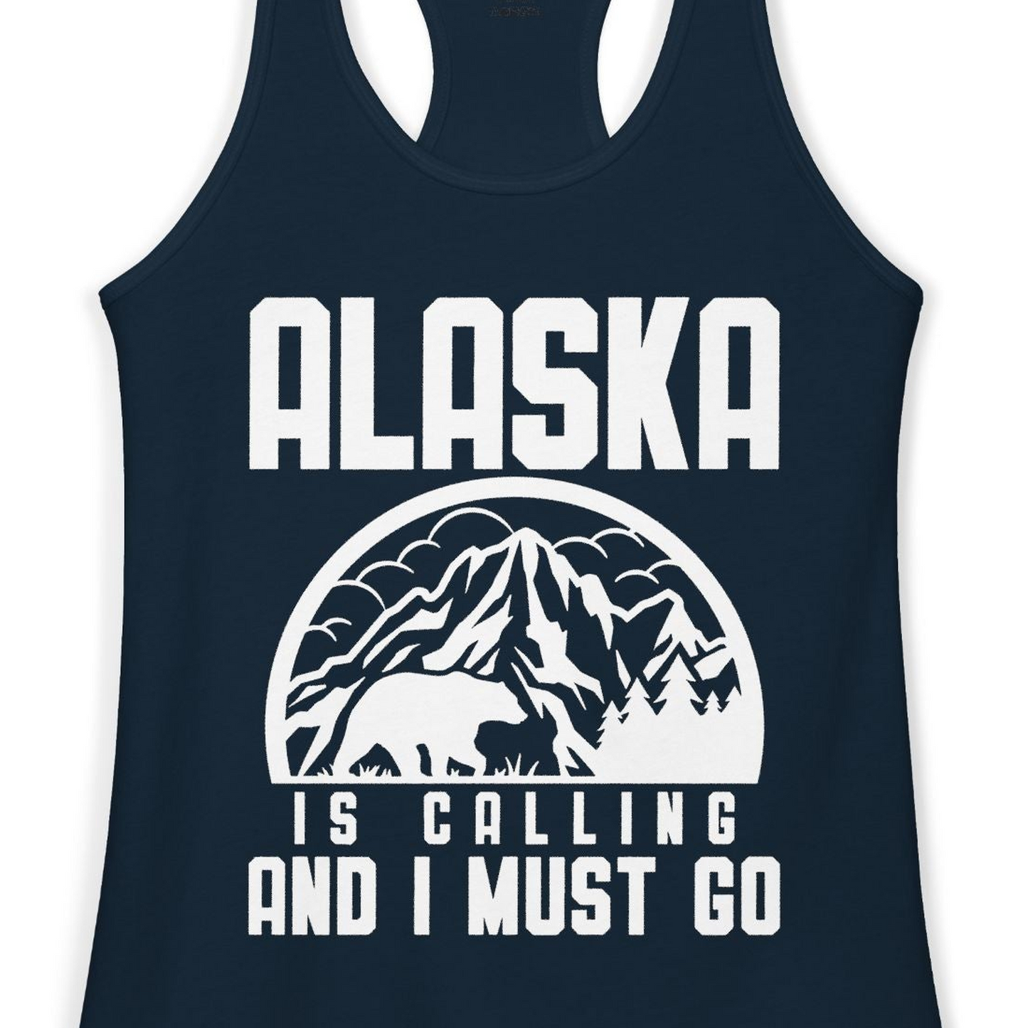Alaska Is Calling Shirt Ladies Tank Top – Solid Midnight Navy – Alaska Cruise Shirts Close Up