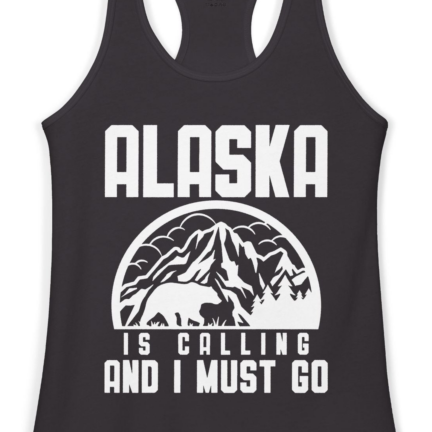 Alaska Is Calling Shirt Ladies Tank Top – Black – Alaska Cruise Shirts Close Up