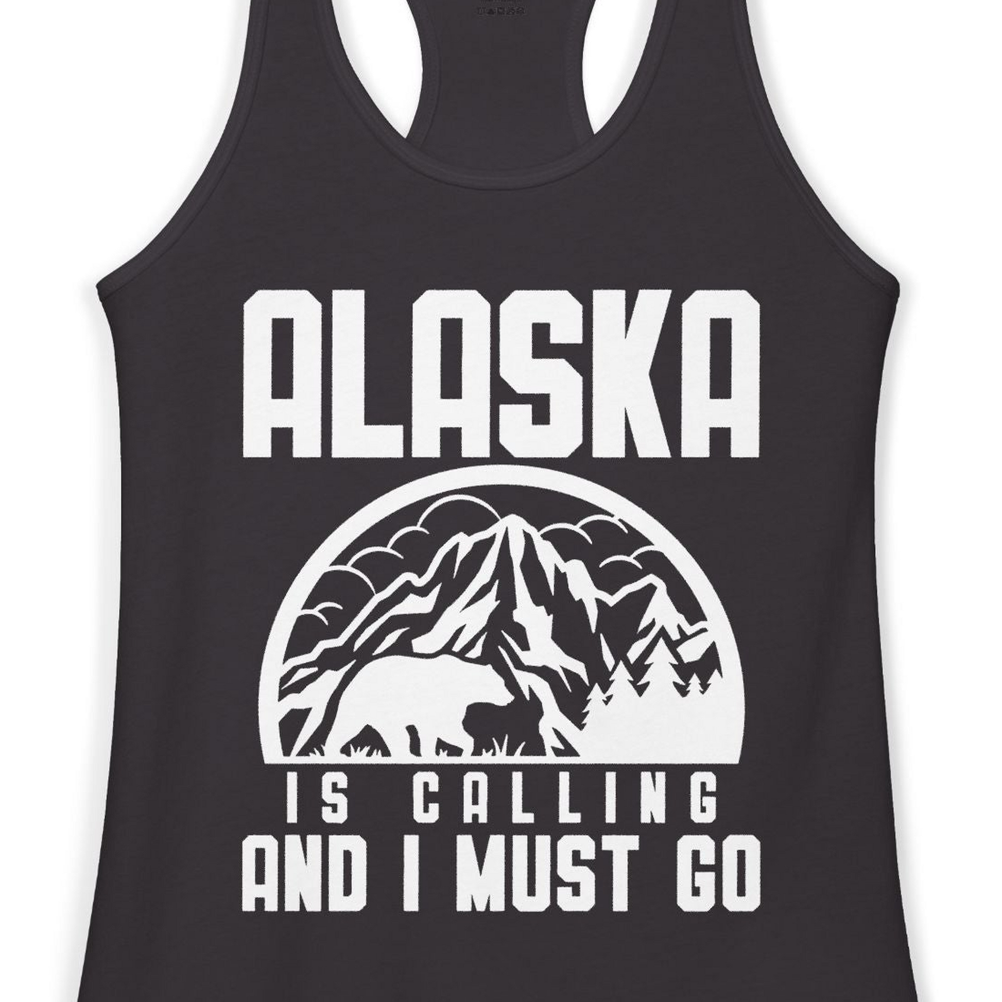Alaska Is Calling Shirt Ladies Tank Top – Black – Alaska Cruise Shirts Close Up