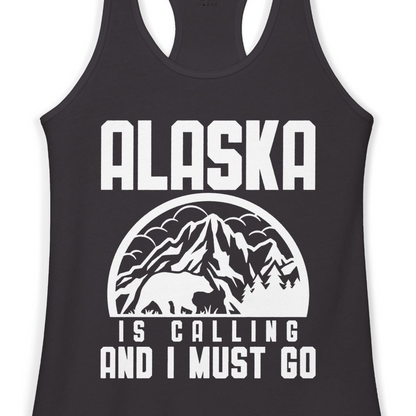 Alaska Is Calling Shirt Ladies Tank Top – Black – Alaska Cruise Shirts Close Up