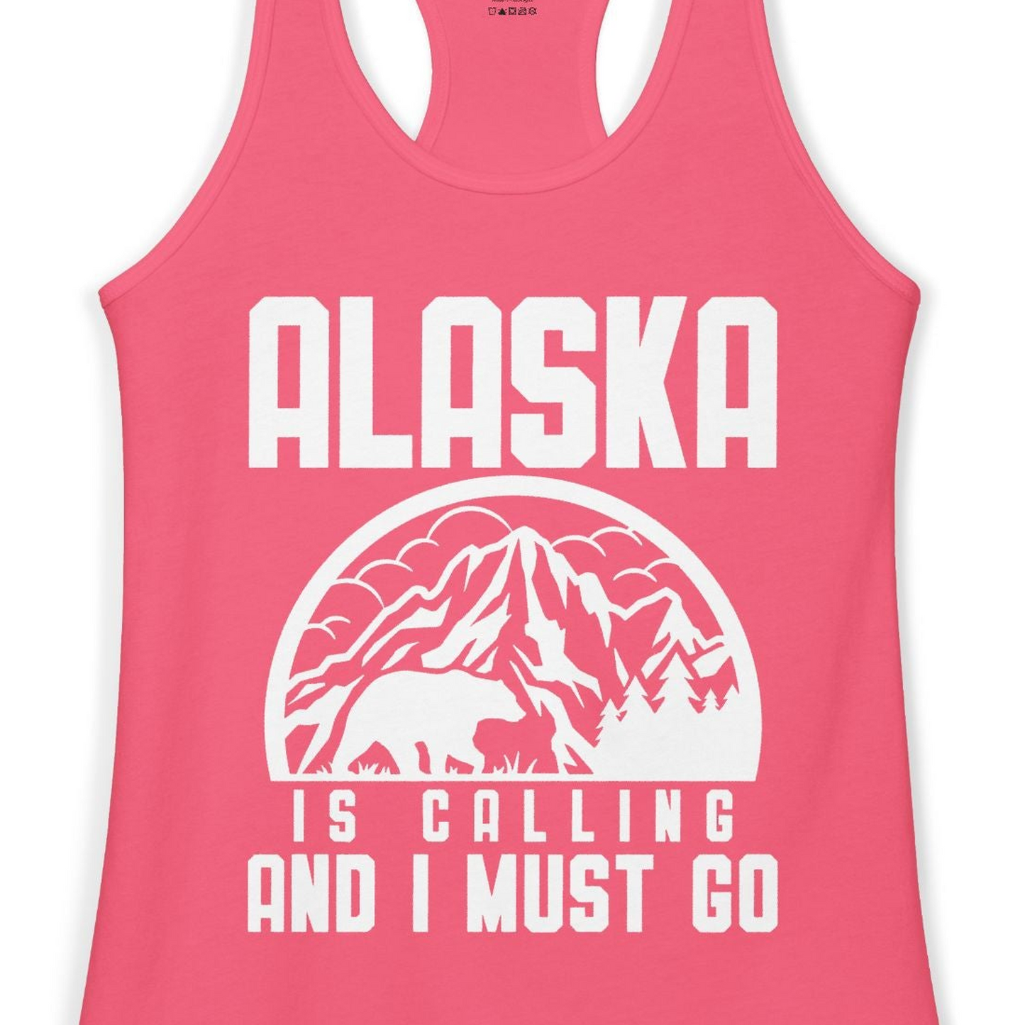 Alaska Is Calling Shirt Ladies Tank Top – Hot Pink – Alaska Cruise Shirts Close Up