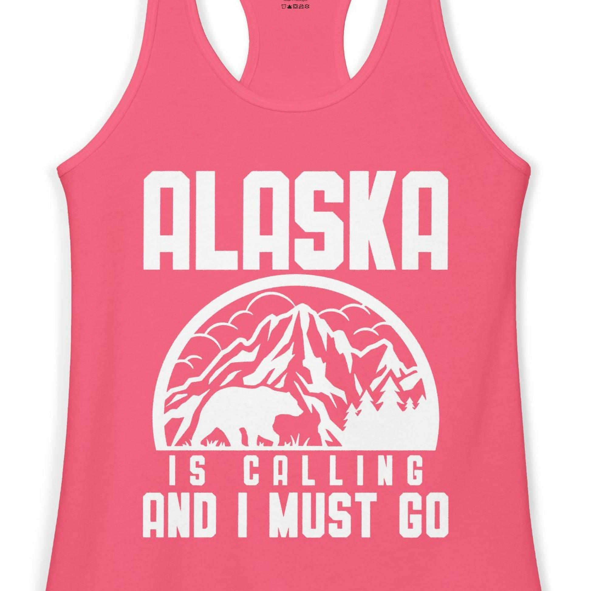 Alaska Is Calling Shirt Ladies Tank Top – Hot Pink – Alaska Cruise Shirts Close Up